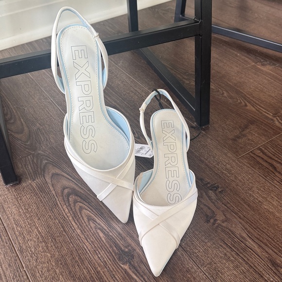 Express Shoes - Express White Slingback Heels
